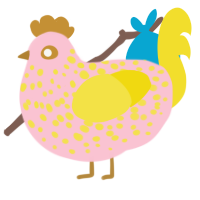 A rose and yellow chicken with a speckle pattern