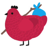 A crimson chicken with a lace pattern