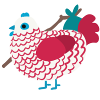 A white and crimson chicken with a lace pattern