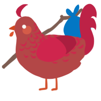 A red and crimson chicken with a half-lace pattern