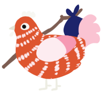 A vermilion and rose chicken with a bar pattern