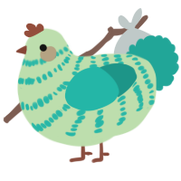 A gluppy and turquoise chicken with a bar pattern