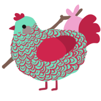 A mint and crimson chicken with a double-lace pattern