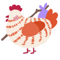 A cream and vermilion chicken with a bar pattern
