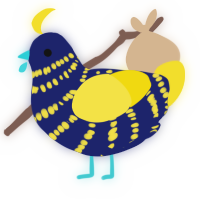 A navy and yellow chicken with a bar pattern