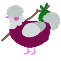 A wine and silver chicken with a head pattern