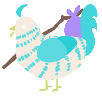 A cream and aqua chicken with a bar pattern