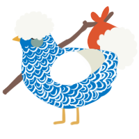 A sapphire and white chicken with a double-lace pattern