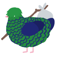 A viridian and navy chicken with a lace pattern