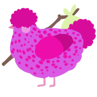 A orchid and fuchsia chicken with a speckle pattern