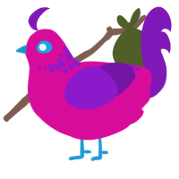 A fuchsia and violet chicken with a neck-speckle pattern