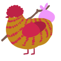A ochre and crimson chicken with a bar pattern