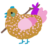 A gold and pink chicken with a speckle pattern