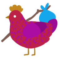 A crimson and plum chicken with a speckle pattern