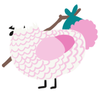 A white and pink chicken with a lace pattern