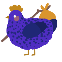 A indigo and navy chicken with a speckle pattern