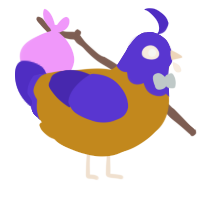 A ochre and indigo chicken with a head pattern