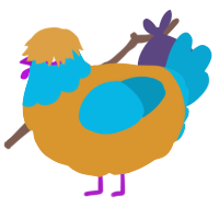 A orange and cerulean chicken with a head pattern