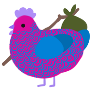 A fuchsia and sapphire chicken with a double-lace pattern