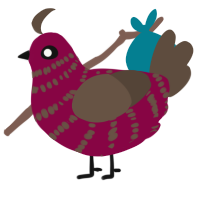 A maroon and bark chicken with a bar pattern