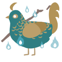 A teal and ochre chicken with a half-lace pattern