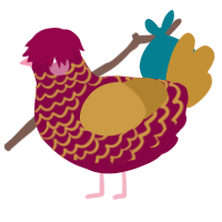A maroon and gold chicken with a lace pattern