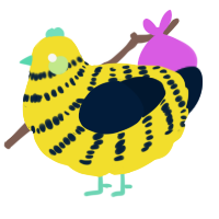 A yellow and tumblr chicken with a bar pattern
