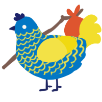 A sapphire and yellow chicken with a lace pattern