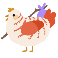 A cream and vermilion chicken with a half-bar pattern