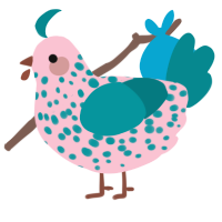 Alice, a rose and teal chicken with a speckle pattern