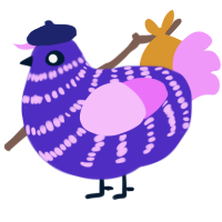 A indigo and lavender chicken with a bar pattern