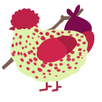 A apple and crimson chicken with a speckle pattern