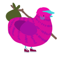A fuchsia and plum chicken with a bar pattern