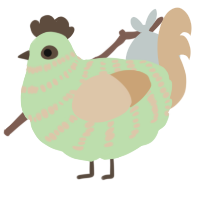 A gluppy and beige chicken with a bar pattern