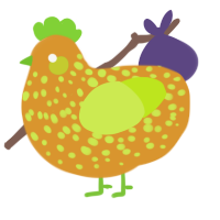 A orange and lime chicken with a speckle pattern