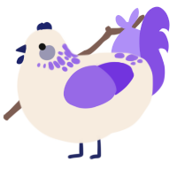 A cream and blurple chicken with a neck-speckle pattern