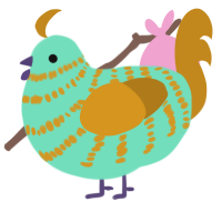 A mint and ochre chicken with a bar pattern