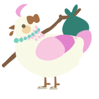 A white and lavender chicken with a neck-speckle pattern