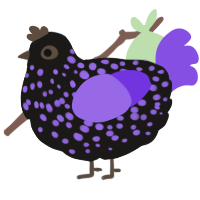 A sable and blurple chicken with a speckle pattern