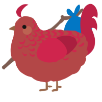 A red and crimson chicken with a half-lace pattern