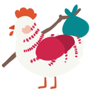 A white and crimson chicken with a half-bar pattern