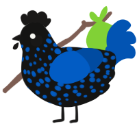 A black and ultramarine chicken with a speckle pattern