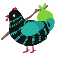 Biol, a black and turquoise chicken with a bar pattern