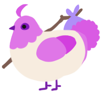 A cream and orchid chicken with a head pattern