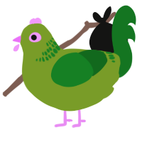 A chartreuse and leaf chicken with a neck-band pattern
