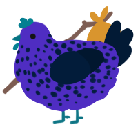 A indigo and tumblr chicken with a speckle pattern