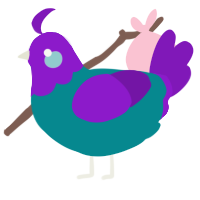 A teal and violet chicken with a head pattern