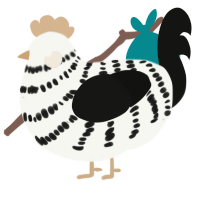 A white and black chicken with a bar pattern