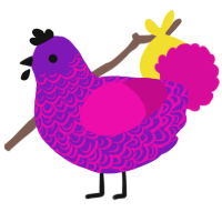 A violet and fuchsia chicken with a double-lace pattern