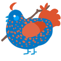 A sapphire and vermilion chicken with a speckle pattern